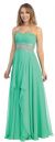 Strapless Floral Beaded Waist Long Formal Prom Dress in Clover Green